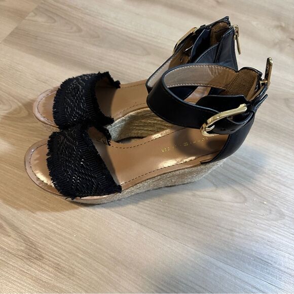 Tommy Hilfiger Black Raffia Fringe Terrin Open Toe Espadrille Sandals Size 7.5 - Picture 12 of 13